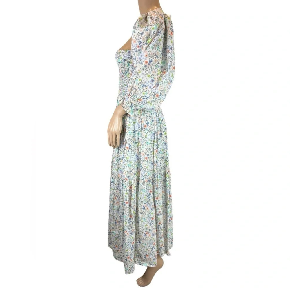 KARLIE Womens White Floral Smocked Maxi Dress Puff Sleeve Size Small - Picture 4 of 13